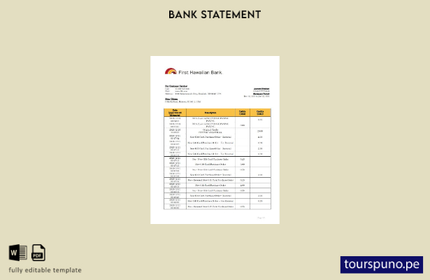 listo para imprimir Plantilla de word   primer extracto bancario hawaiano de Haw